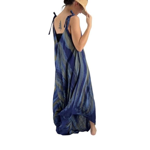 Pōʻalima Blue Tan Tropical Boho Wide Leg Beach Romper - Picture 14 of 14